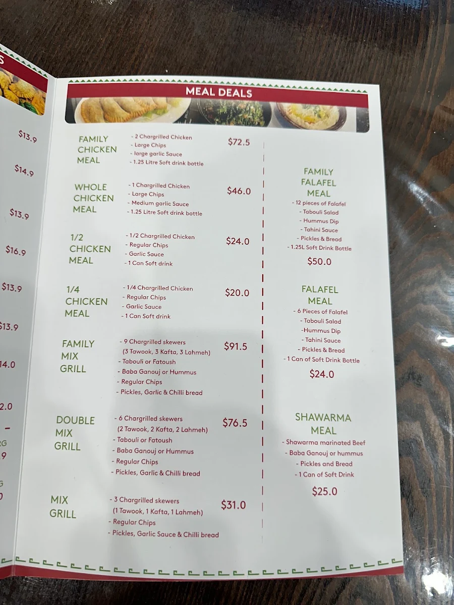 Menu, Arz Charcoal Chicken