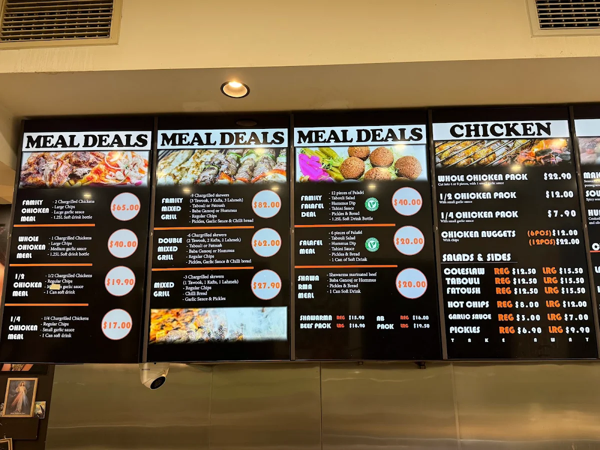 Menu, Arz Charcoal Chicken