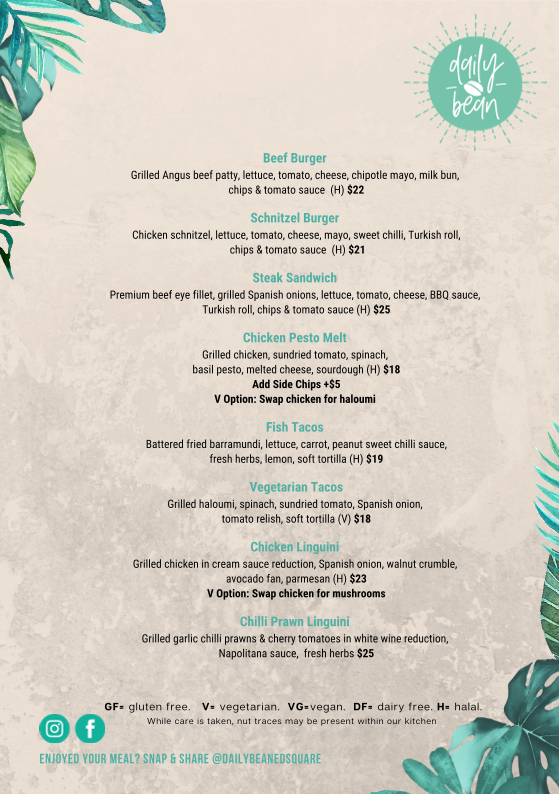 Menu, Daily Bean ED Square