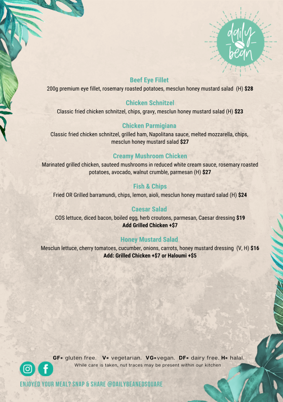 Menu, Daily Bean ED Square