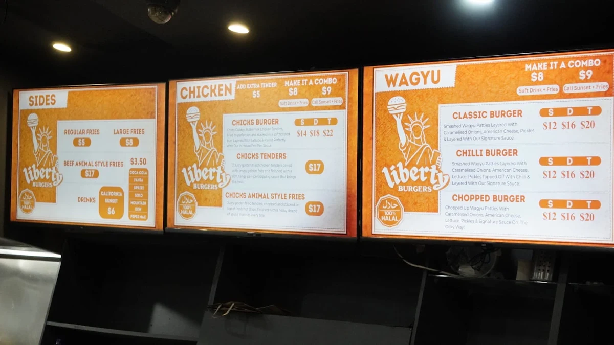 Menu, Liberty Burgers