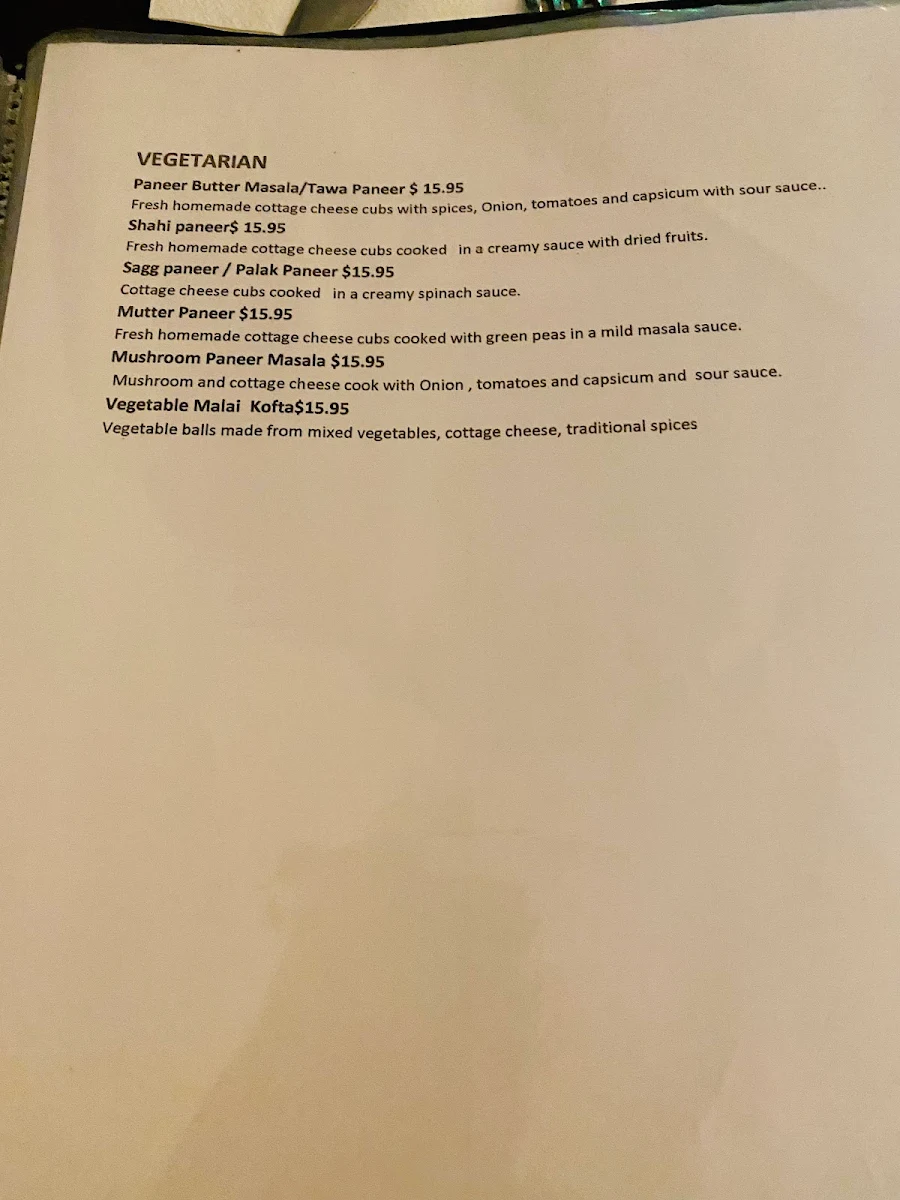 Menu, Madhumoti Restaurant