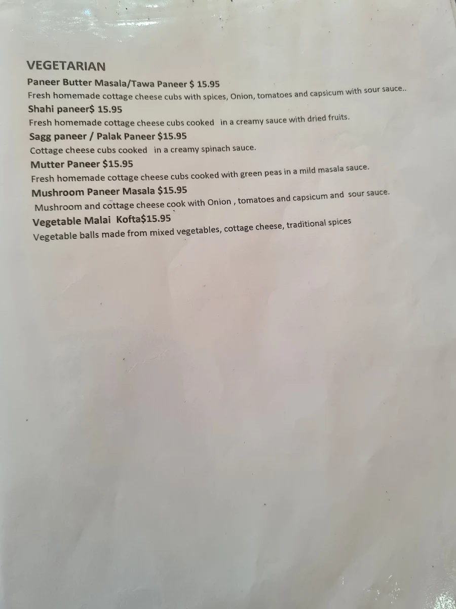 Menu, Madhumoti Restaurant
