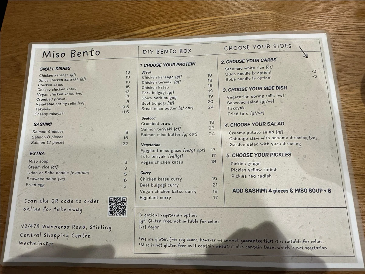 Menu, Miso Bento