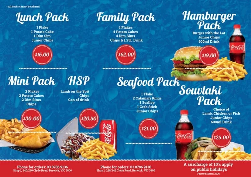 Menu, Gylls & Grylls Fish & Chippery Berwick