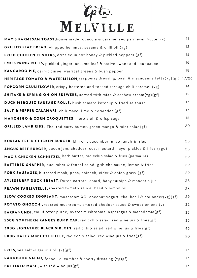Menu, Captain Melville