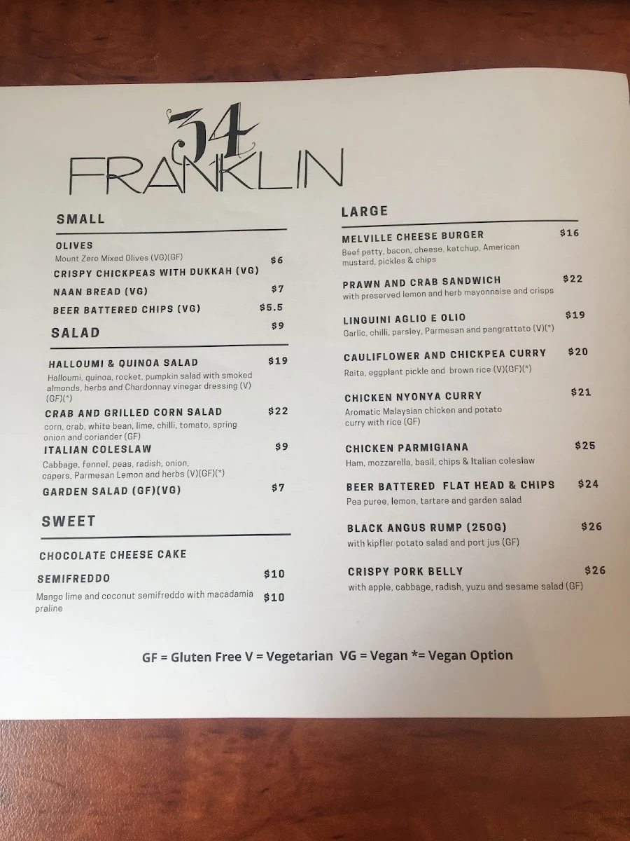 Menu, Captain Melville