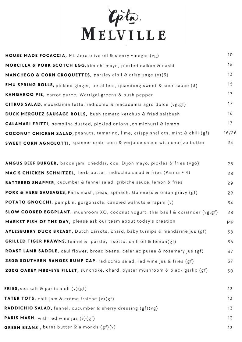 Menu, Captain Melville