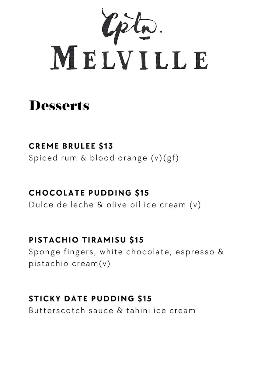 Menu, Captain Melville