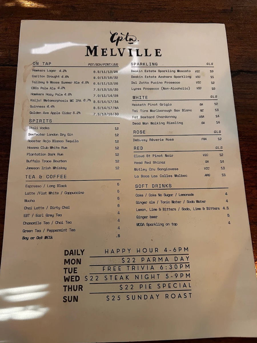 Menu, Captain Melville
