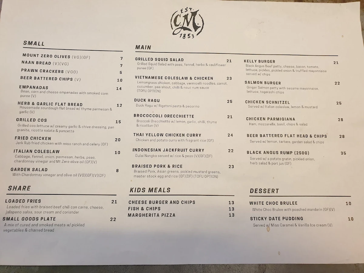 Menu, Captain Melville