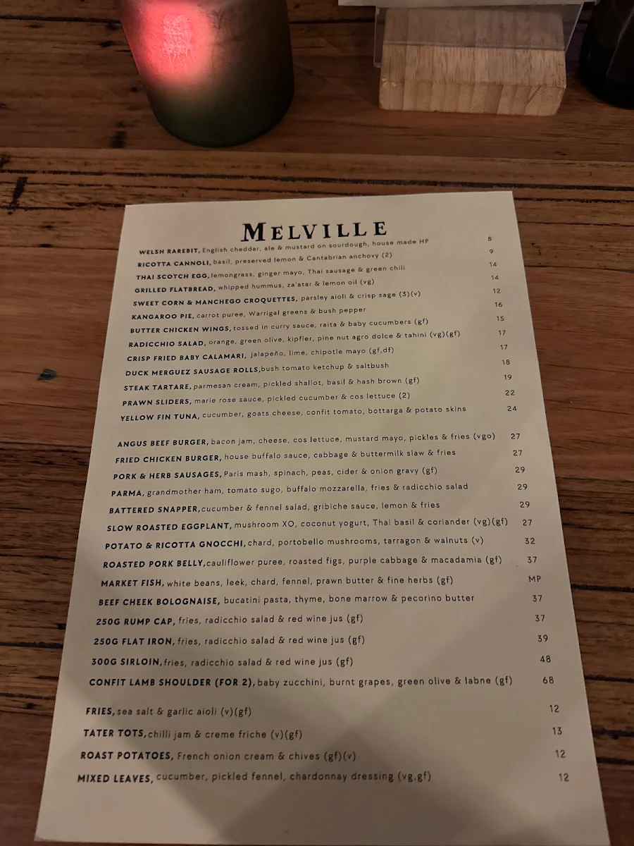 Menu, Captain Melville