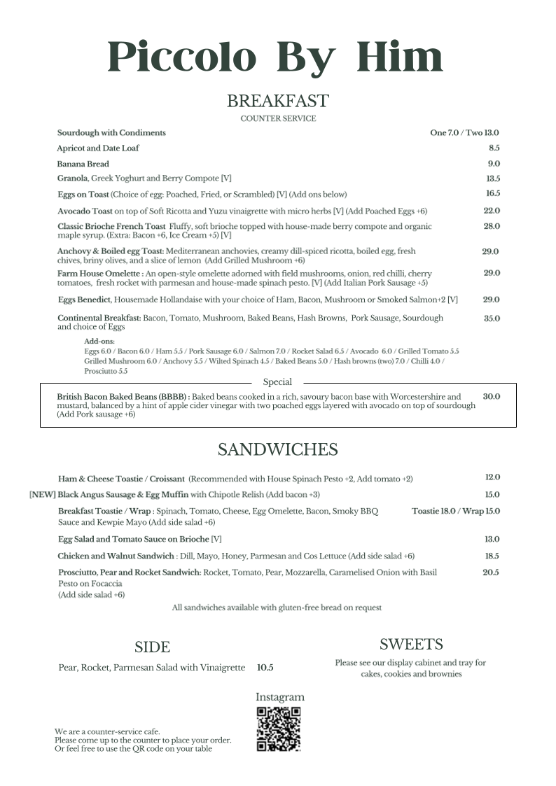 Menu, Piccolo By Him