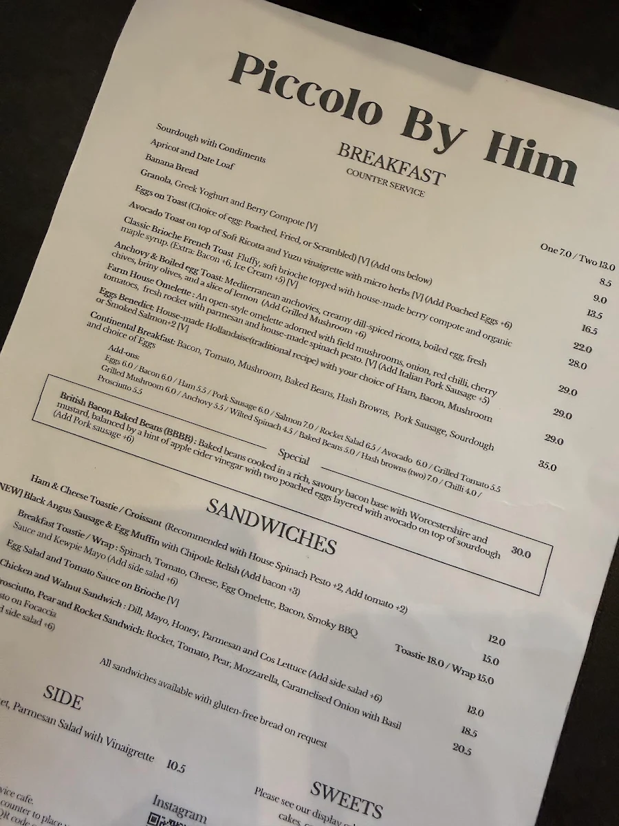 Menu, Piccolo By Him