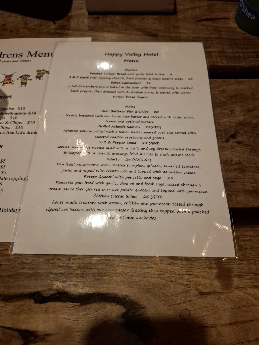 Menu, Happy Valley Hotel Ovens