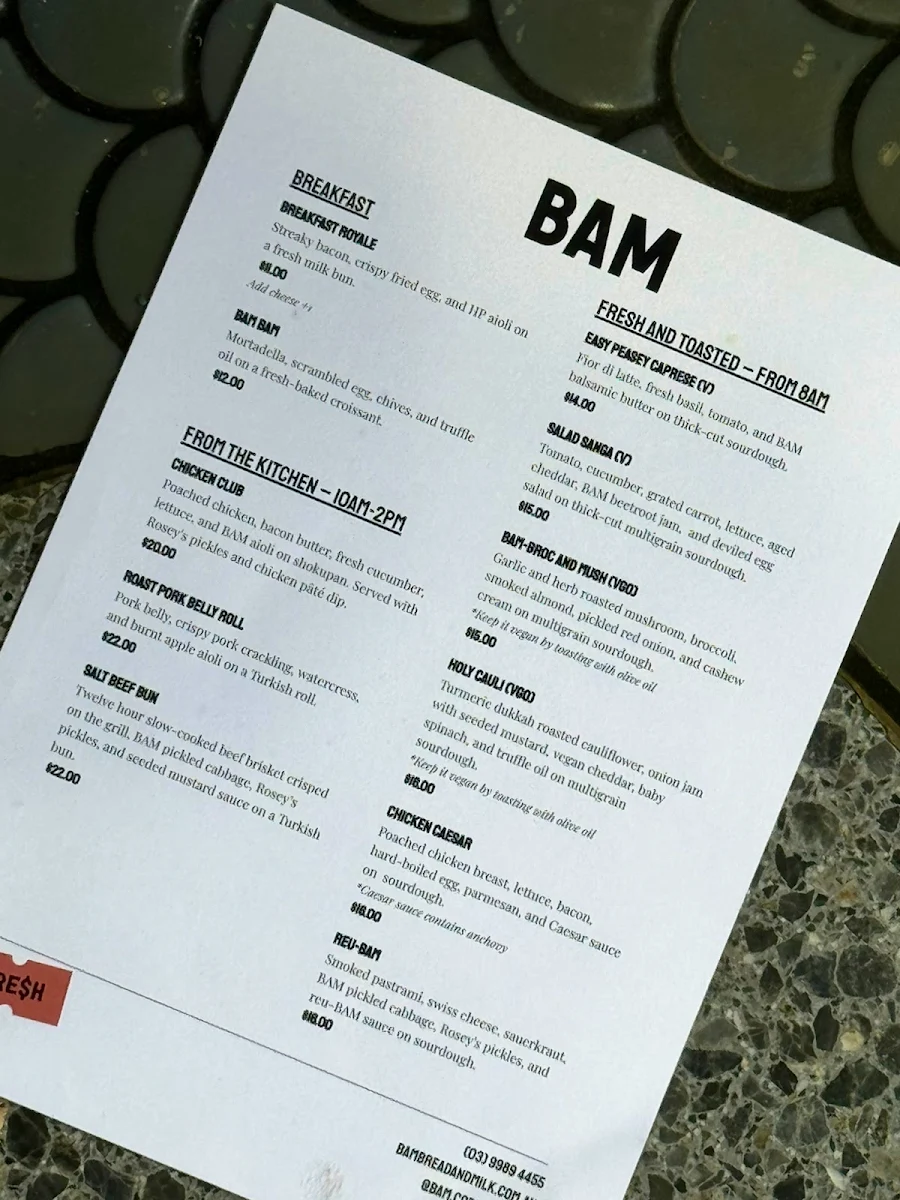 Menu, BAM