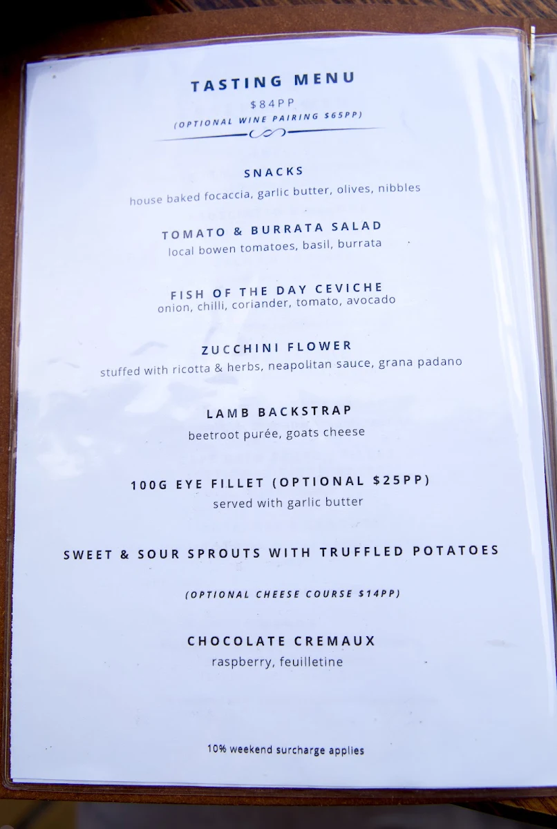 Menu, The Belvedere at Toscana