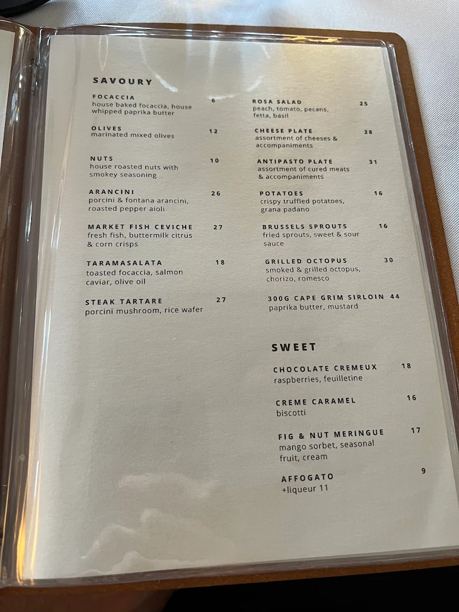 Menu, The Belvedere at Toscana