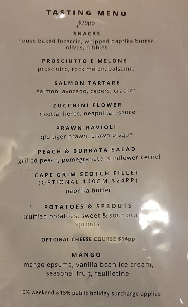 Menu, The Belvedere at Toscana