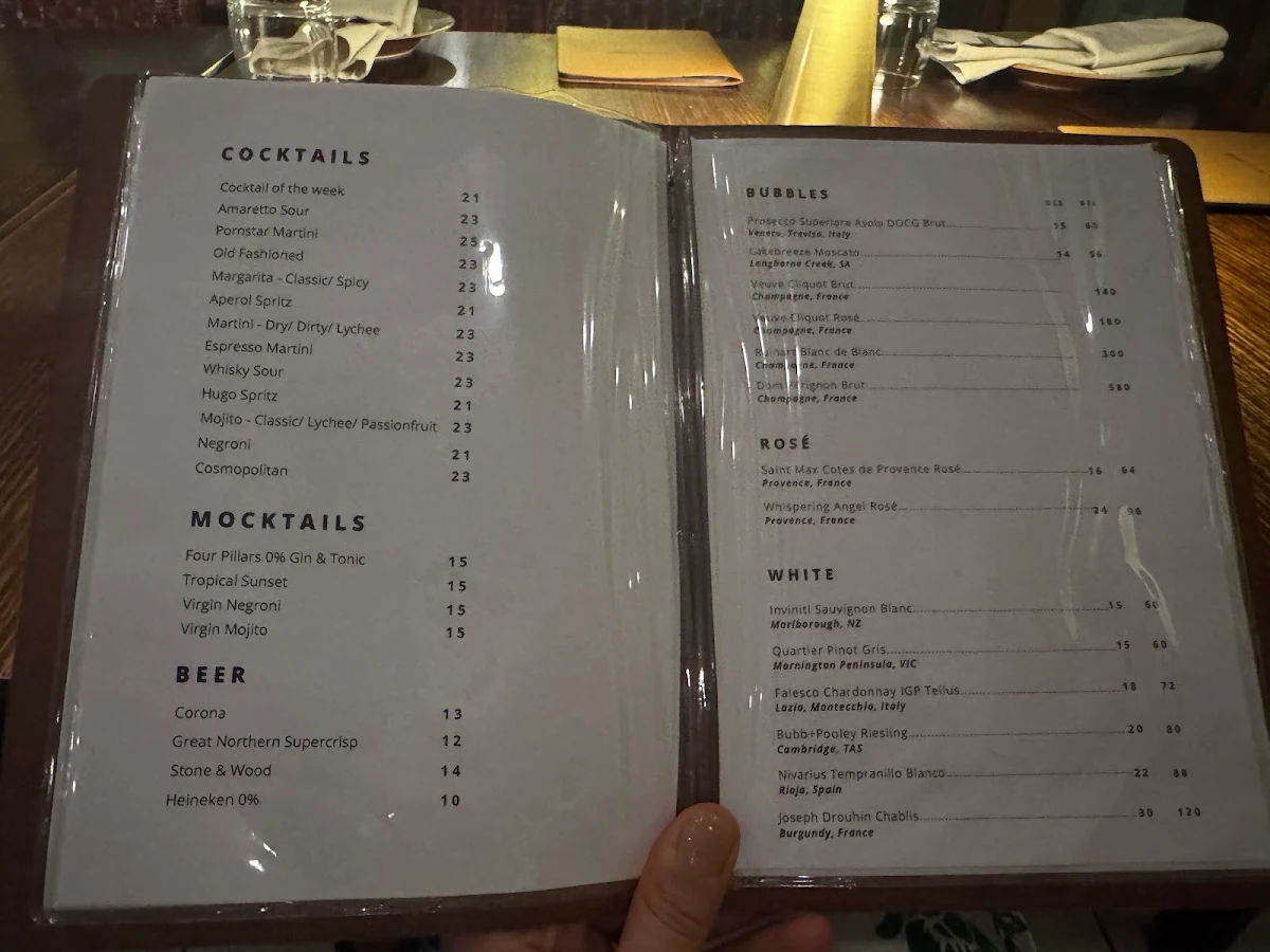 Menu, The Belvedere at Toscana