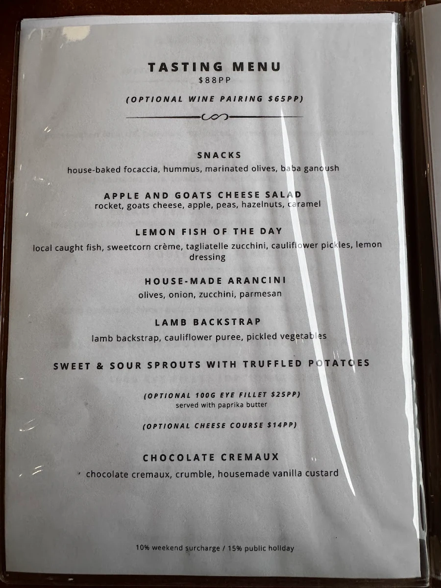Menu, The Belvedere at Toscana