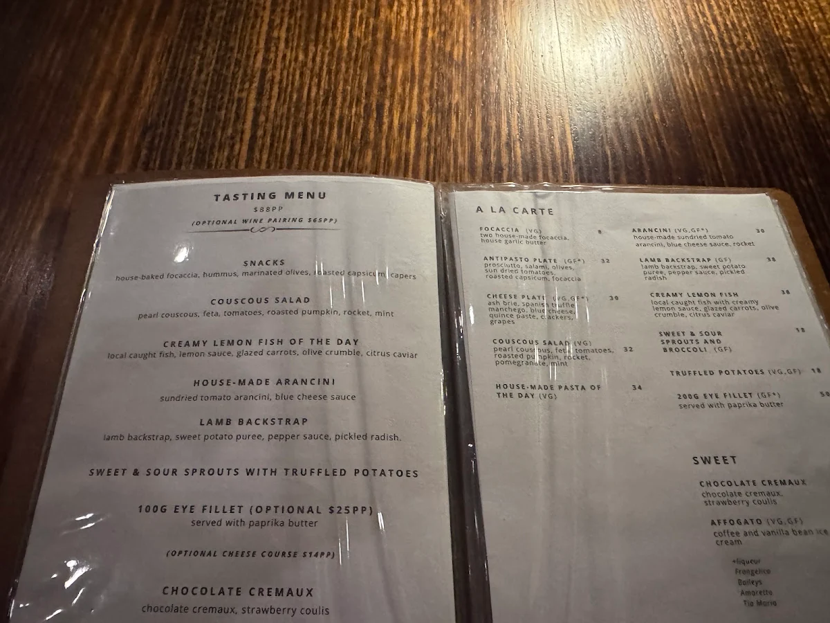 Menu, The Belvedere at Toscana