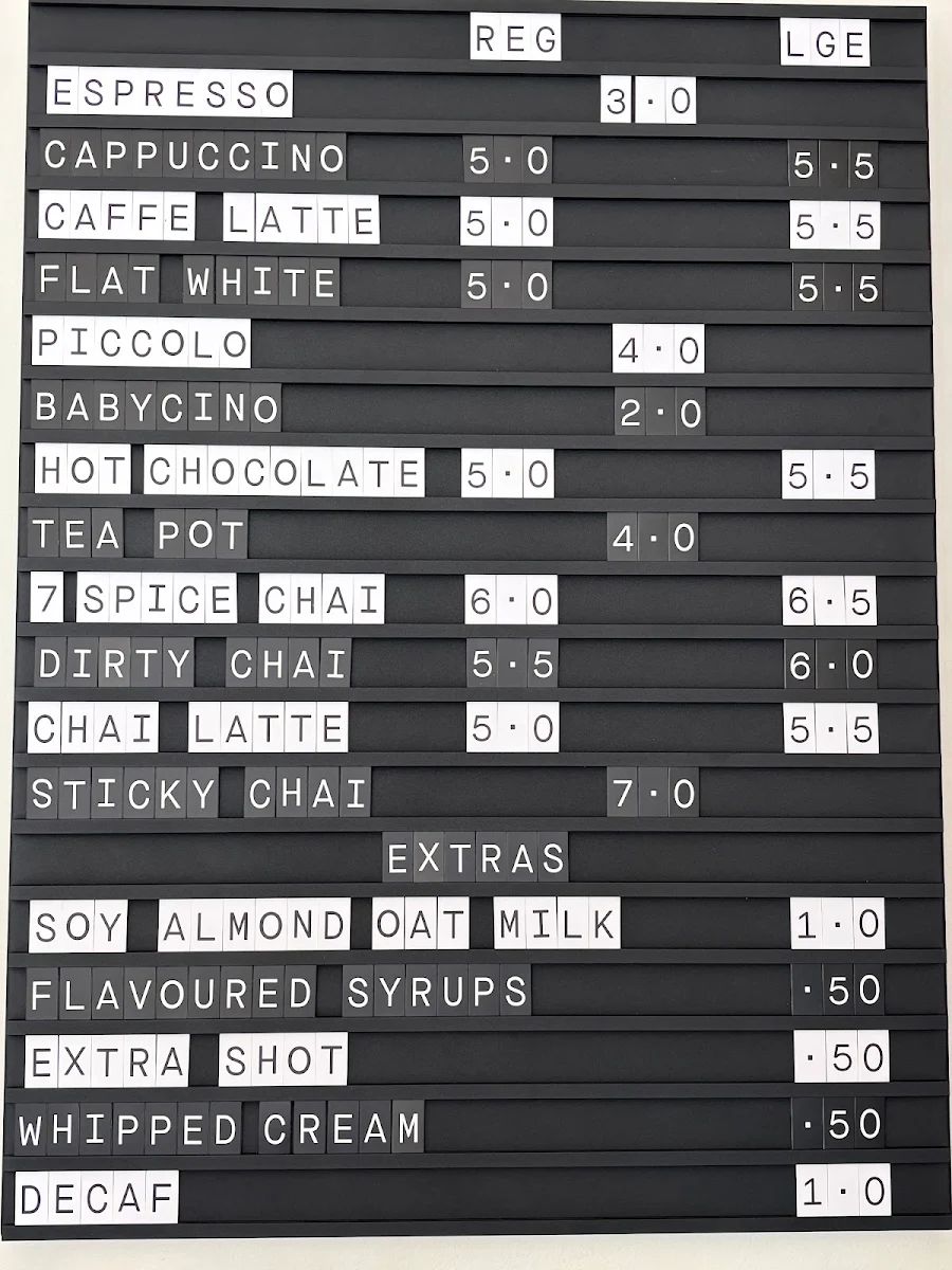 Menu, Deloraine Espresso