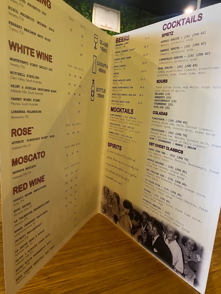 Menu, Est Ovest - Osteria | Caffe' | Aperitivo Bar