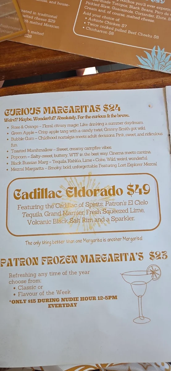 Menu, NUDE AMIGOS COOLANGATTA