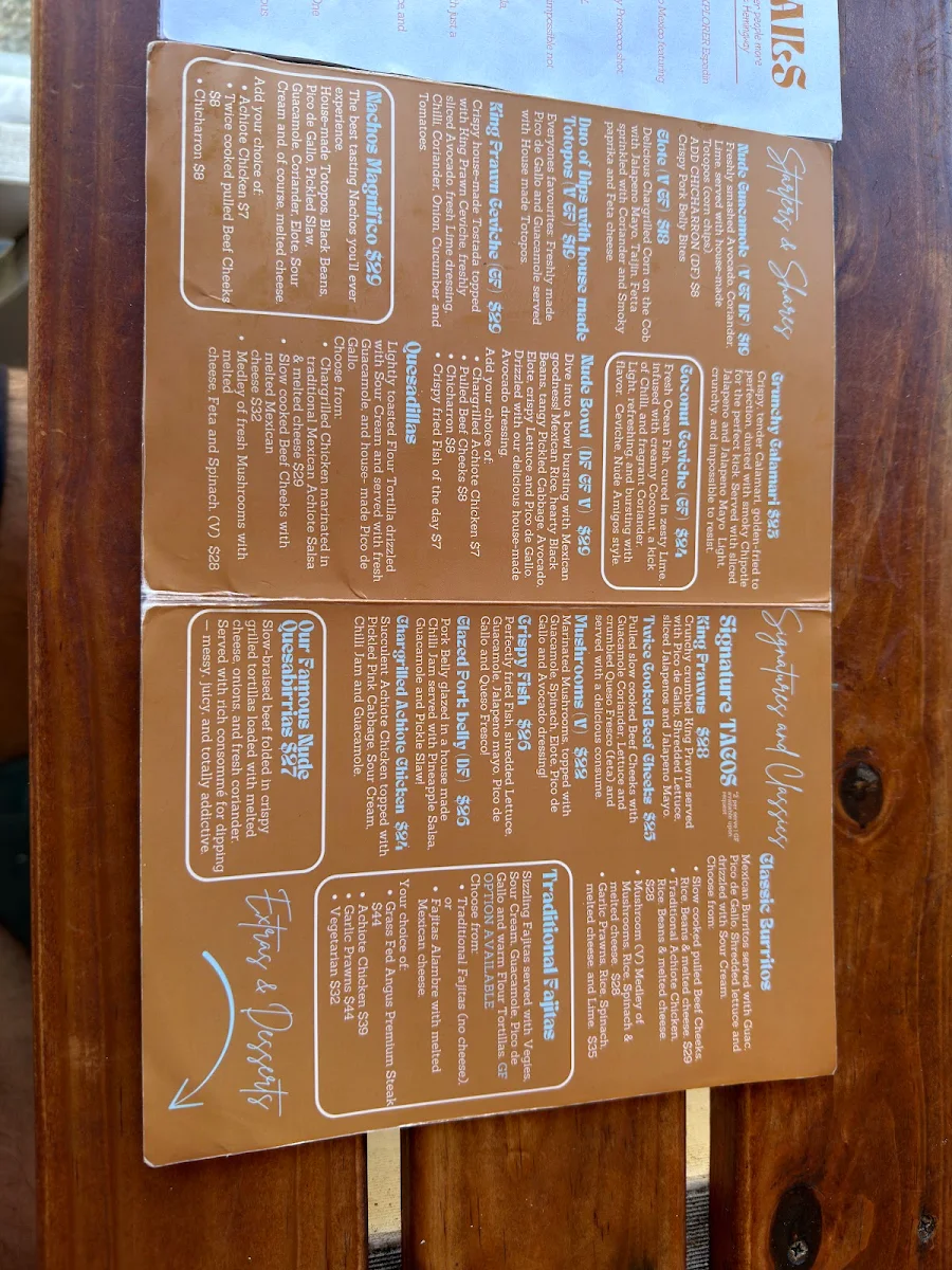 Menu, NUDE AMIGOS COOLANGATTA