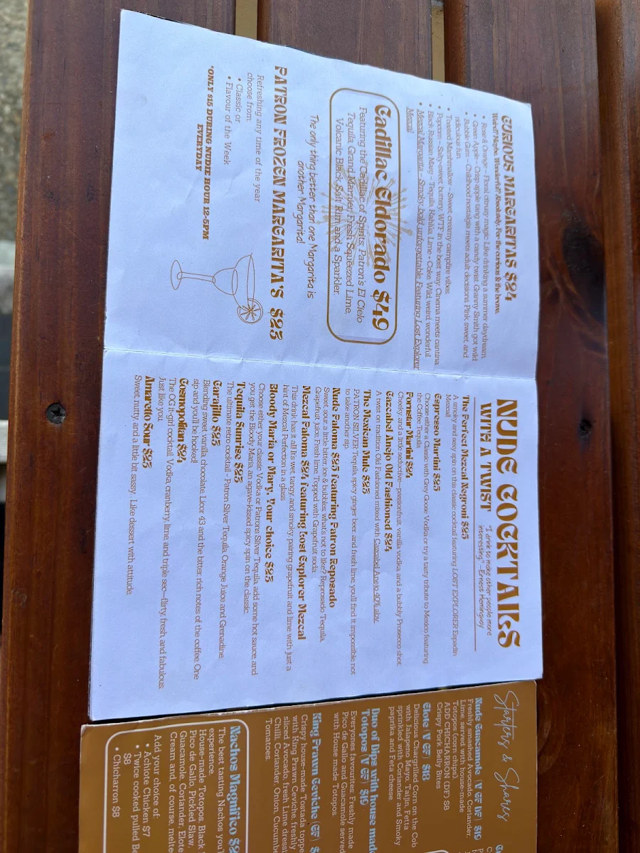 Menu, NUDE AMIGOS COOLANGATTA