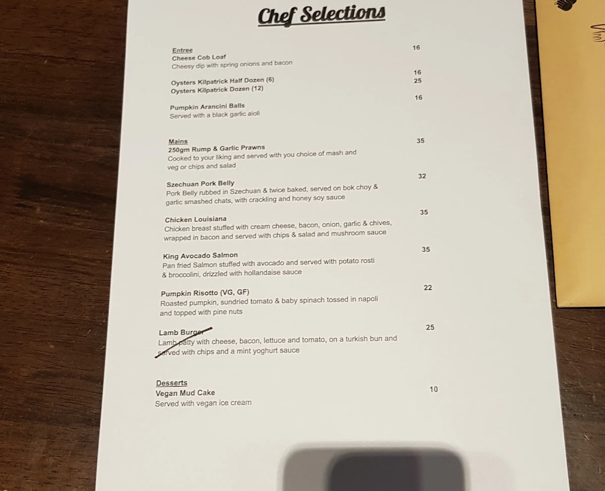Menu, Albany Creek Tavern