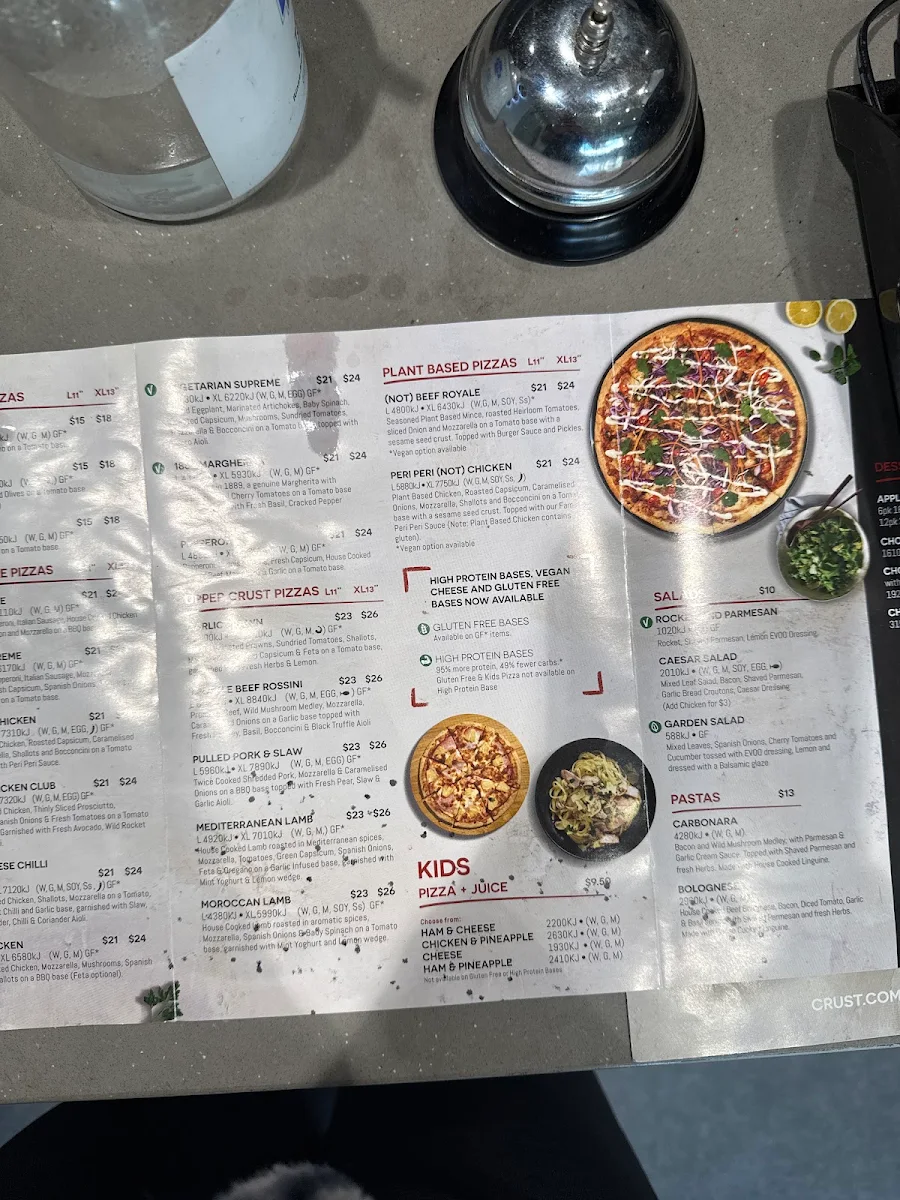 Menu, Crust Pizza Newtown