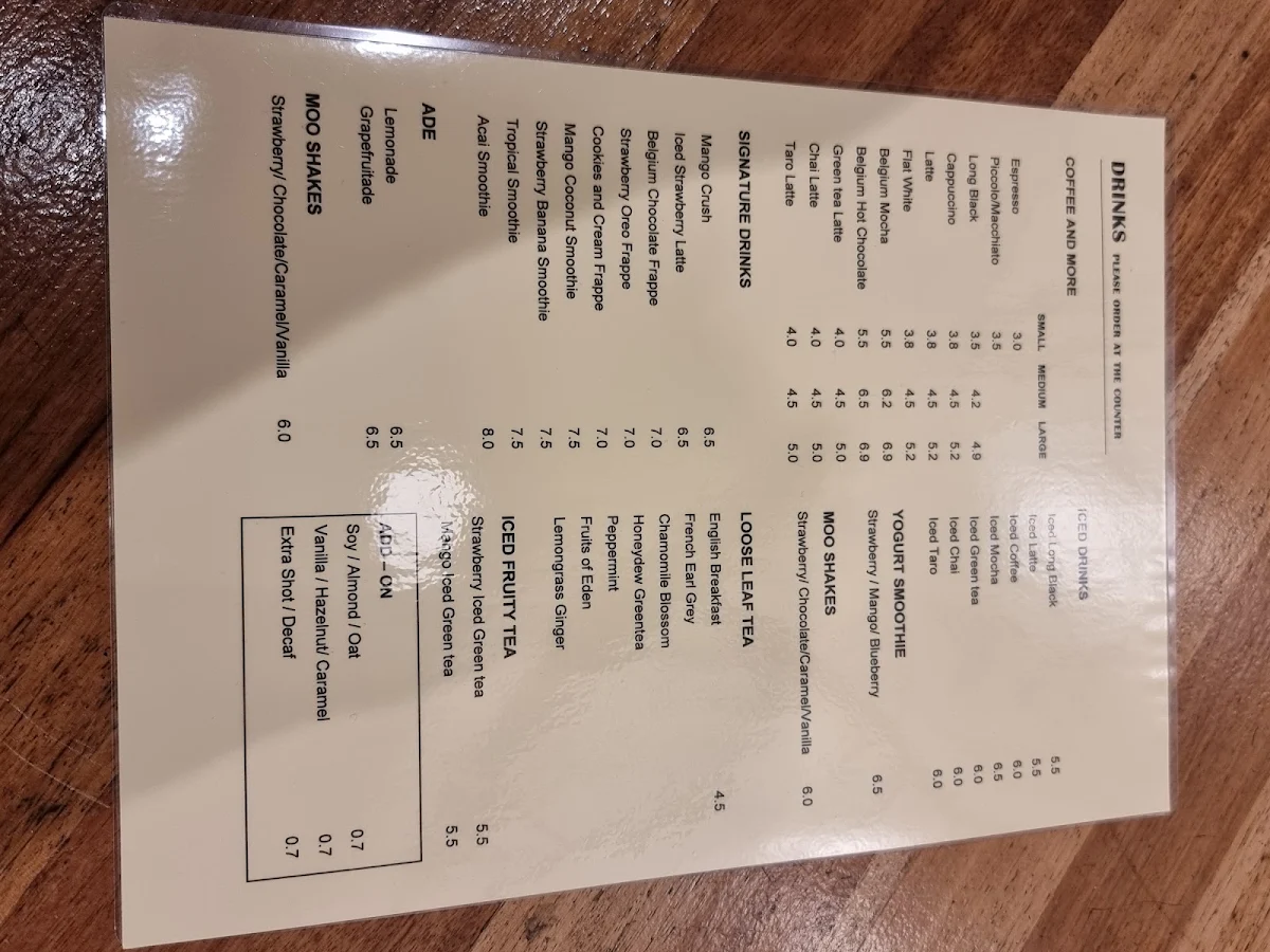 Menu, 12th Avenue Cafe & Thai
