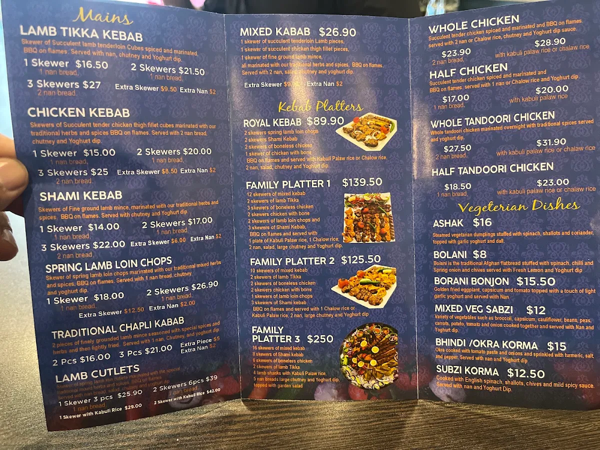 Menu, Afghan Royal Restaurant