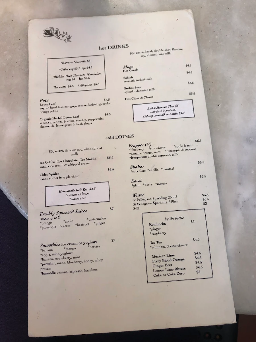 Menu, Goode Manors