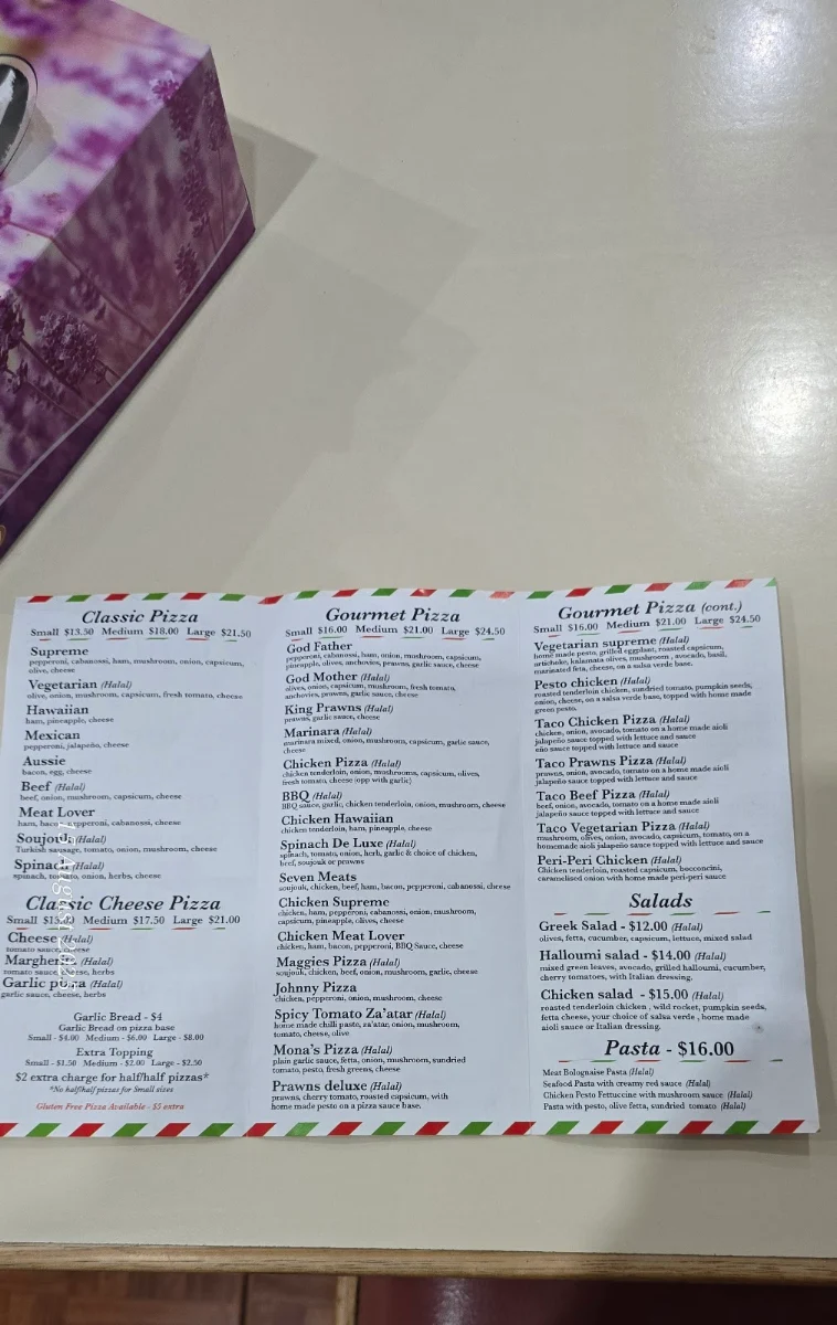 Menu, Maggie's Pizzeria