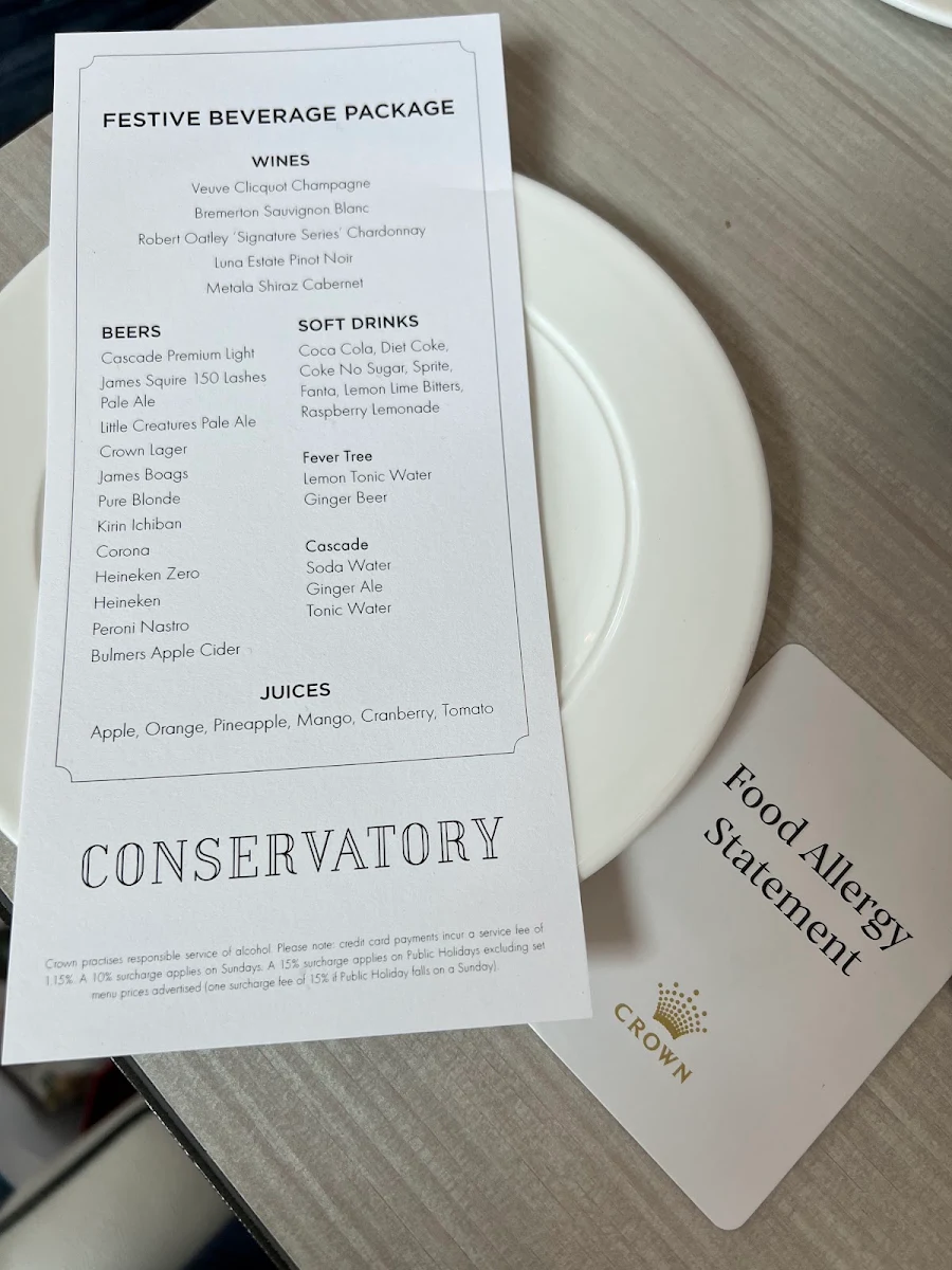 Menu, Conservatory