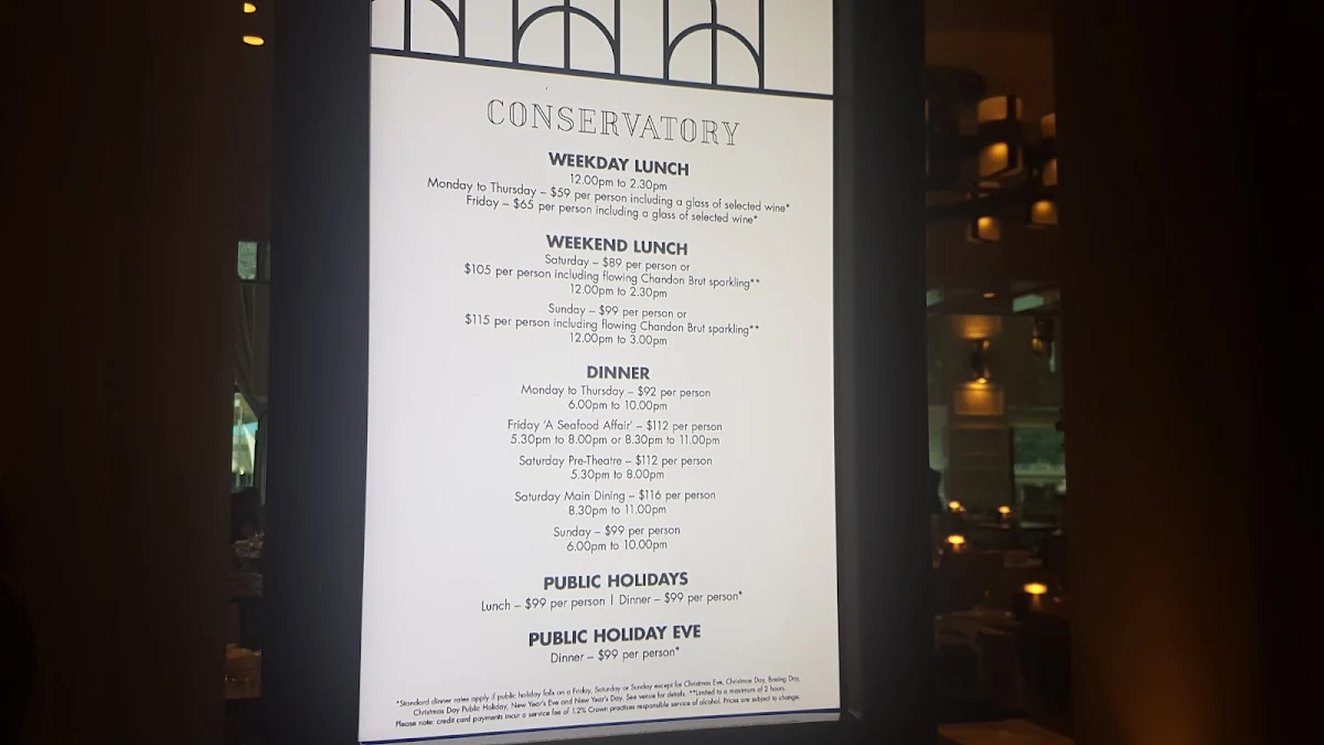Menu, Conservatory