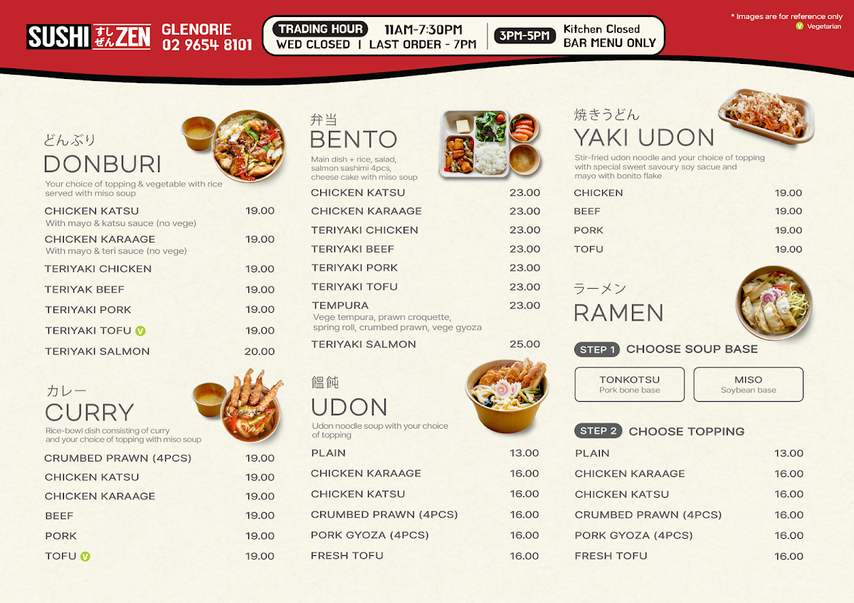 Menu, Sushi Zen