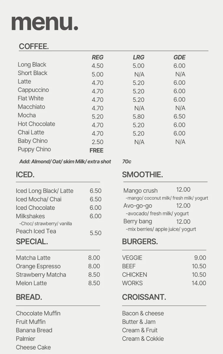 Menu, Tewantin Fish & Chips