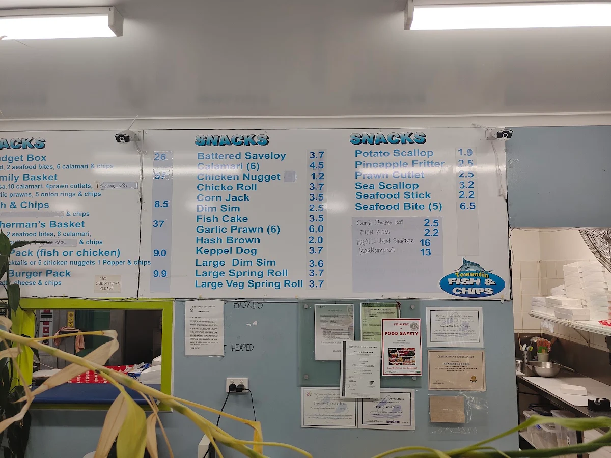 Menu, Tewantin Fish & Chips