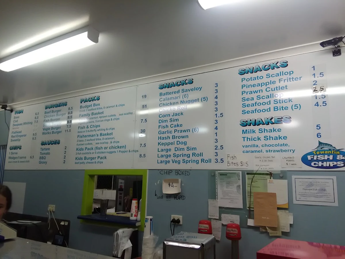 Menu, Tewantin Fish & Chips