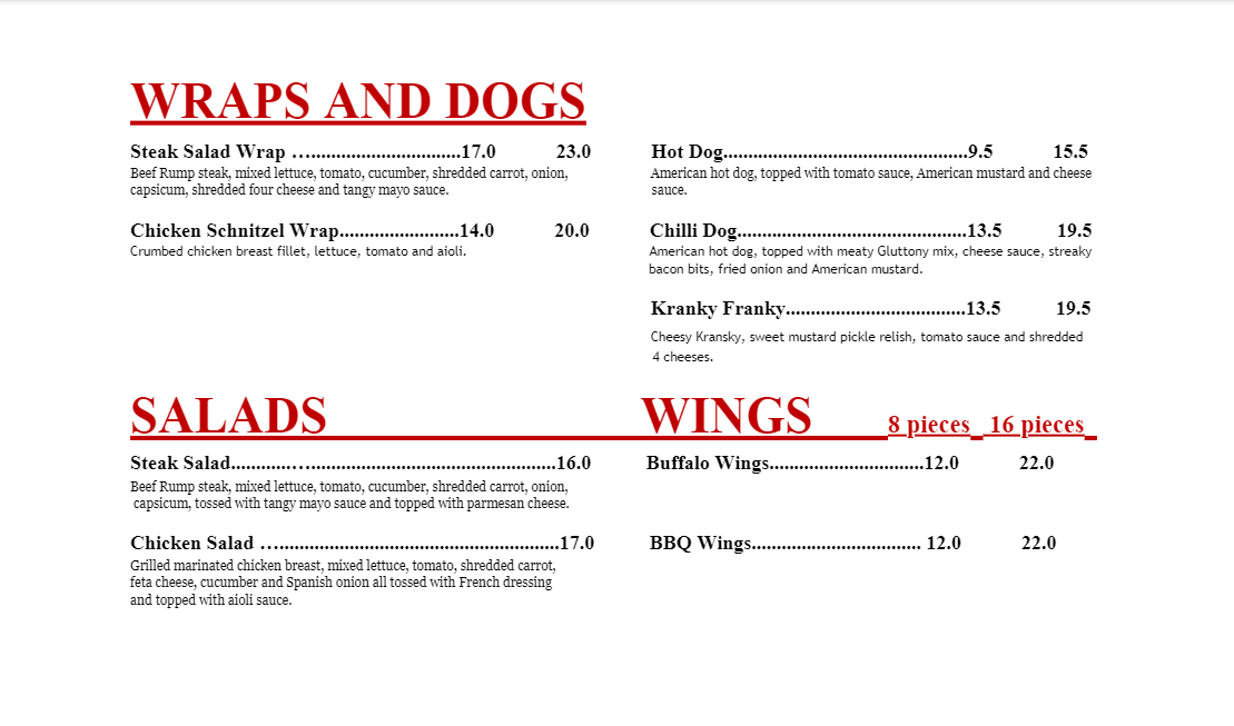 Menu, Gluttony