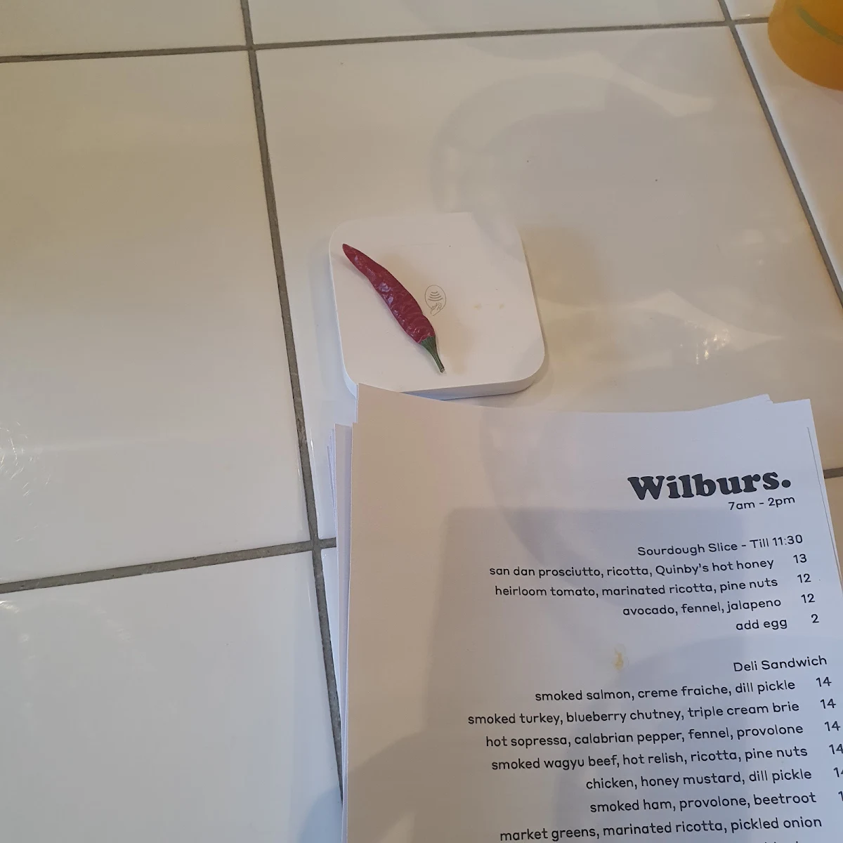 Menu, Wilburs.