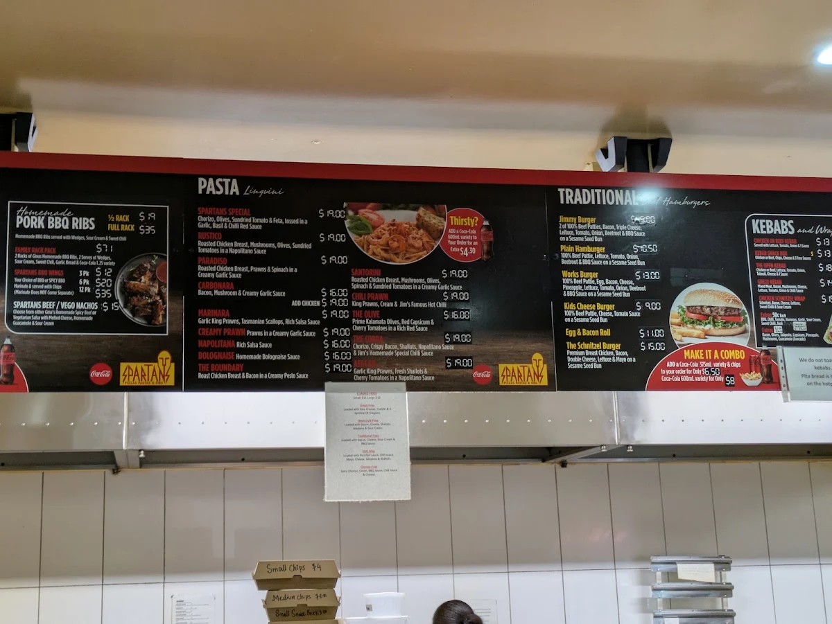 Menu, Spartans Pizzas, Pastas & Ribs