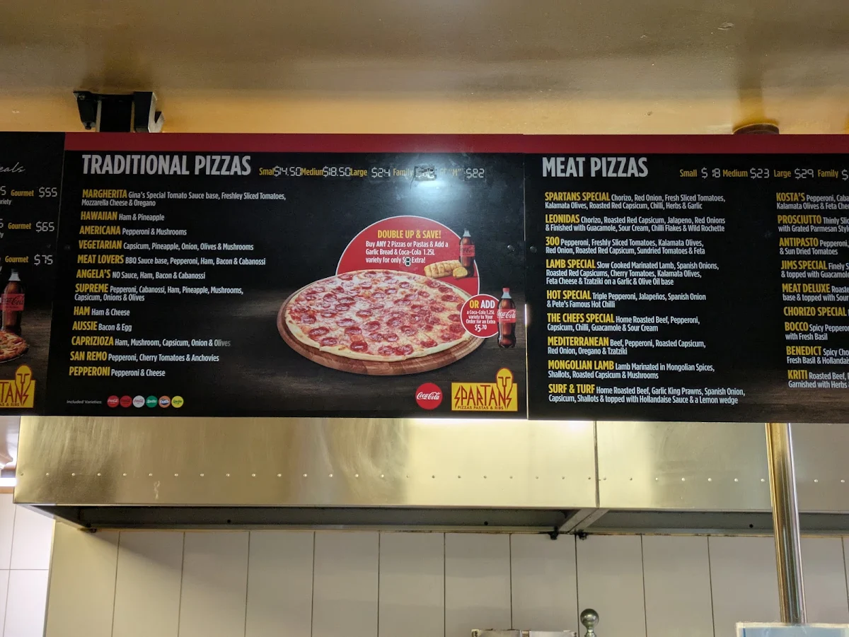 Menu, Spartans Pizzas, Pastas & Ribs
