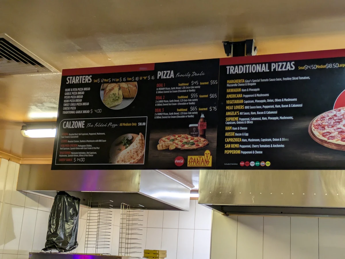 Menu, Spartans Pizzas, Pastas & Ribs