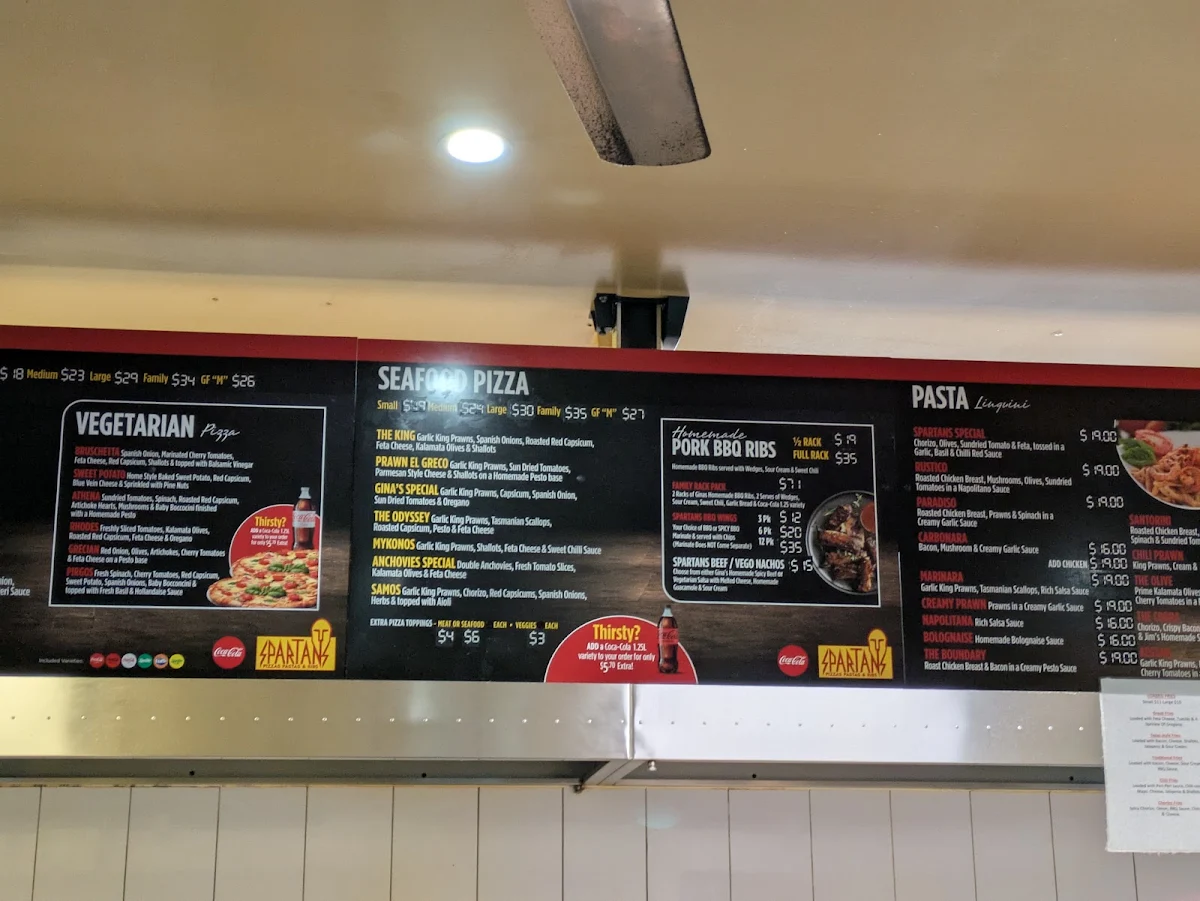 Menu, Spartans Pizzas, Pastas & Ribs