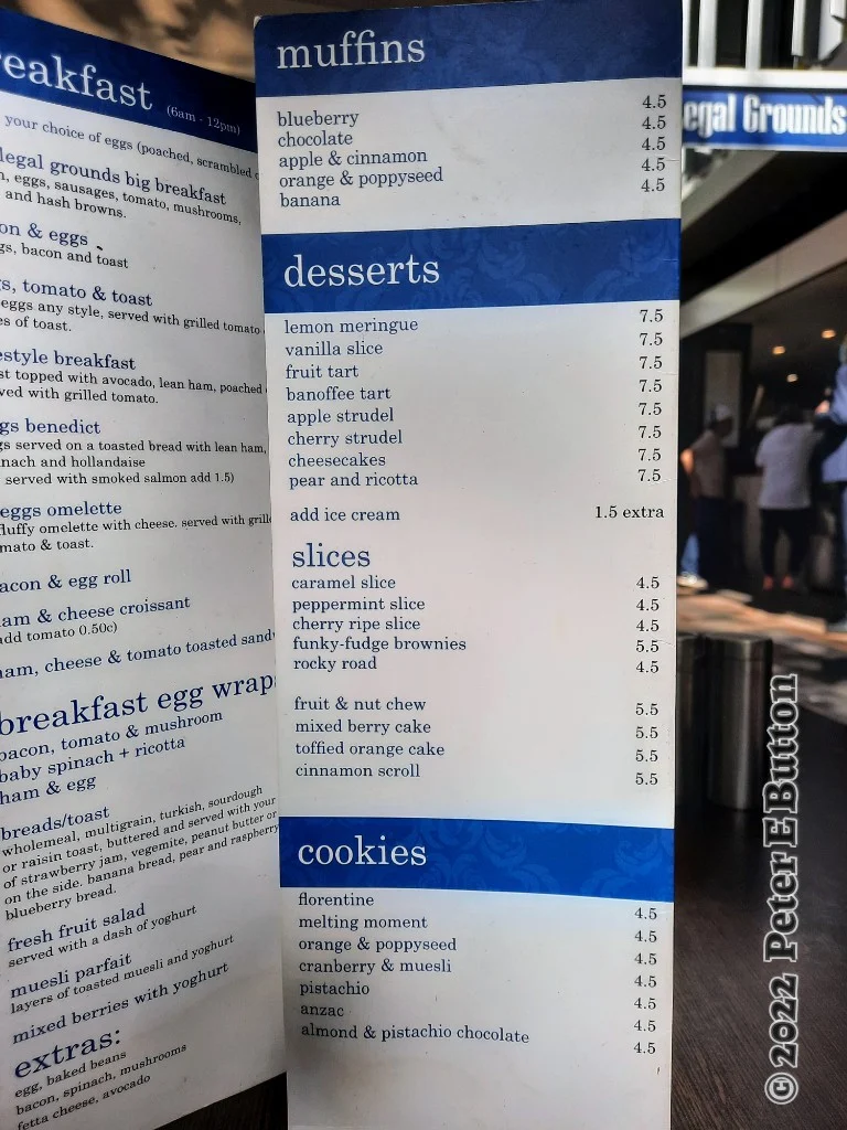 Menu, Legal Grounds Cafe